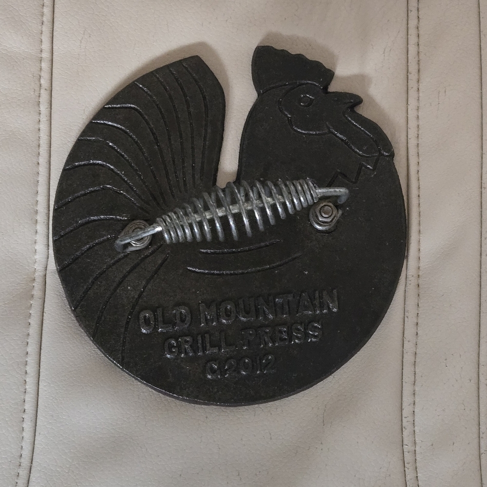 Grill Press - Black Cast Iron Chicken Design